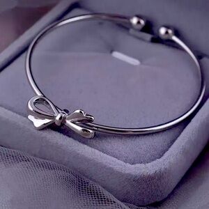 Silver Bow Cuff Bracelet Minimalist Adjustable Bangle NWT